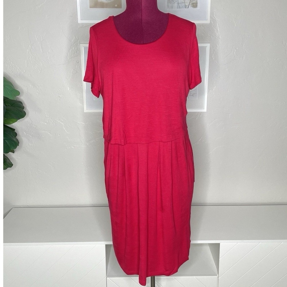 J. Jill Knit Dress Womens L Pink Short Sleeve Layered Button Back Rayon Blend